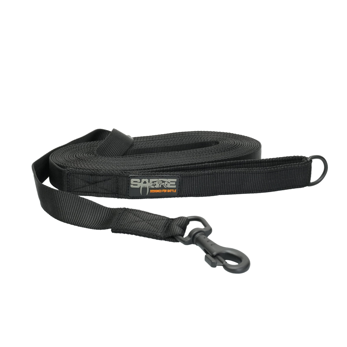 A black nylon extra long K9 leash featuring a G-Hook coated in black Cerakote® and built-in swivel to prevent twists. Available in 5m, 7m or 10m lengths.