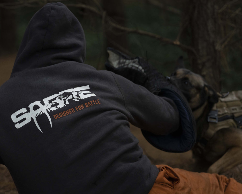 Sabre hoodie on dog handler 